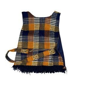 Vintage 1970s Handmade MCM MOD Blue Orange Retro Pattern Smock Small Medium